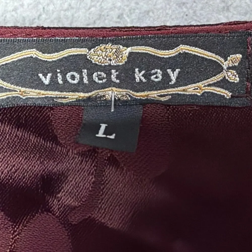 Violet Kay Satin Burnout Kimono Lace Burgundy Frog Knot Closure SZ L Whimsygoth